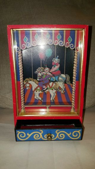 VINTAGE OTAGIRI MUSICAL MOVING ANIMATED MUSIC BOX FRENCH CAN - CAN CLOWNS HORSES 7