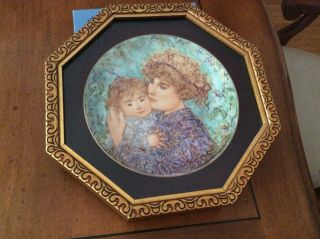 Framed Edna Hibel Mothers Day Plate,  Jessica And Kate W/ And Box