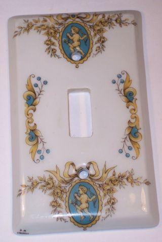 Vintage Limoges Porcelain China Light Switch Plate Cover Cupid Blue Yellow Gold