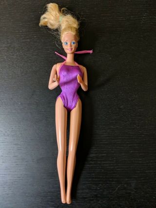 Vintage 1985 Magic Moves Mattel Barbie Doll - In Purple Swimsuit -