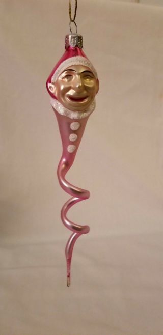 1989 Christopher Radko Glass Ornament Pink Clown Snake Spiral Christmas Ornament