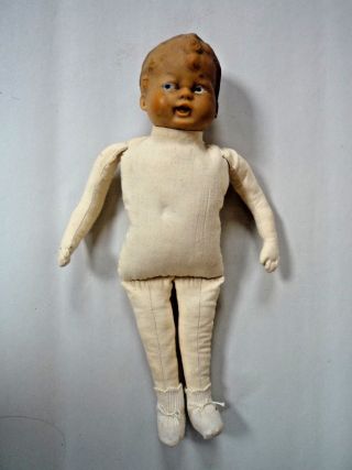 Unidentified Vintage 12 Inch Doll Soft Rubber Head,  Fabric Body
