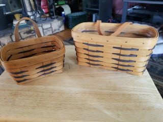 2 Vintage Longaberger Wall Hanging Baskets With Leather Strap 1994 & 95