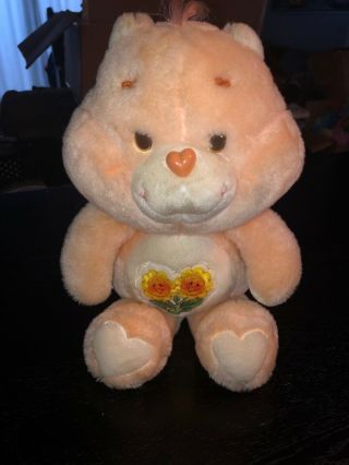Vintage 1983 Kenner Care Bears Plush Friend Bear Peach With Yellow Flowers 13”