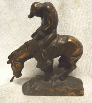 Vintage End Of The Trail Man On Horse Cast Iron Brass Tone Bookend
