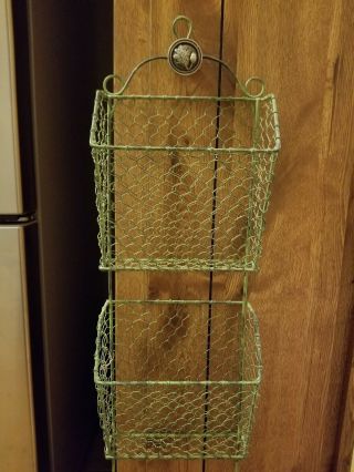 Decorative Antique Green Wire Double Basket Wall Decoration