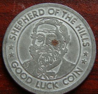Vintage Shepard Of The Hills Farm Missouri Ozarks Good Luck Coin Take A Peek