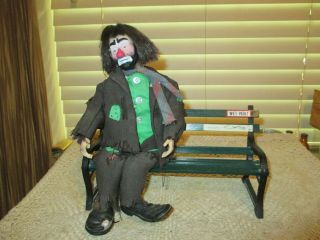 Emmett Kelly Jr Wet Paint Musical Clown Sitting On Bench - Head Moves 10 " Nobox
