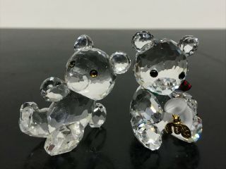2pc Signed Swarovski Crystal Miniature Kris Bear & Honey Pot Art Statue Figurine
