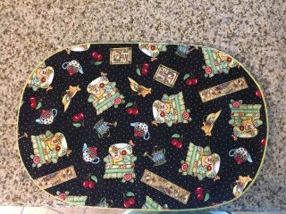 Mary Engelbreit,  Set Of 4,  Placemats,  Cherries,  Teapots,  Chair,  Etc,  Cloth