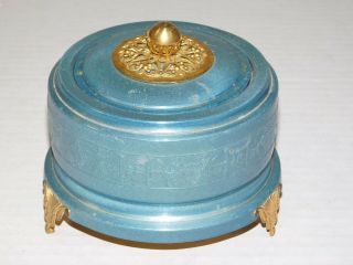 Vtg Thorens Silverite Blue Power Music Box Jewelry Trinket Storage Mirror Jar