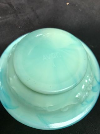 Vintage Avon perfume/bath bottle pitcher/decanter blue green swirl milk glass 4