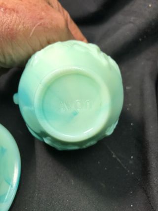 Vintage Avon perfume/bath bottle pitcher/decanter blue green swirl milk glass 5