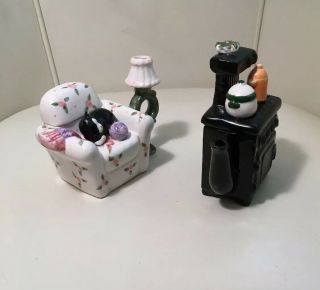 Vintage Chair Cat Stove Small Collectible Ceramics Figurines
