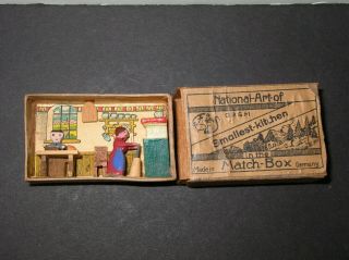 D R G M Pre - 1945 Match Box German Folk Art Smallest Kitchen Diorama