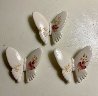 Lasting Products Inc Hand Painted 3 Vintage Rose Floral Porcelain Butterflies
