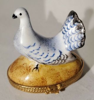 Limoges Peint Main Porcelain Hinged Pill Trinket Box Bird Pigeon Hand Painted