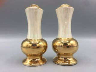 Vintage Lusterware Salt And Pepper Shakers With Gold Accents Very Elegant