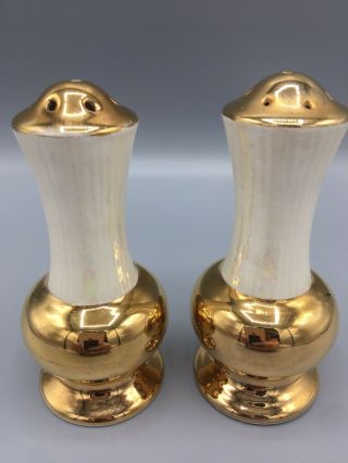 Vintage Lusterware Salt and Pepper Shakers with Gold Accents Very Elegant 2