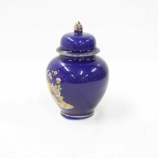 Mini Japanese Cobalt Blue Gold Peacock Pink Floral Porcelain Ginger Jar Urn 316 2