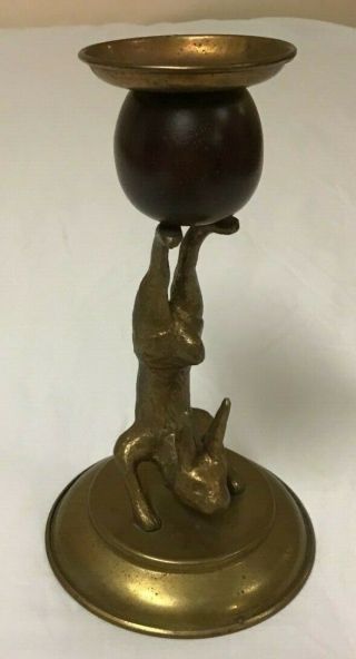 Vintage Arthur Court Rabbit Acrobat Candlestick Holder Brass /wood (1977)