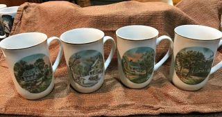 4 Currier And Ives " Seasons " Coffee/tea Mugs/cups,  Vintage