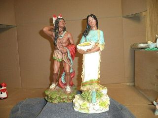 Pair Native American Set Statues Universal Statuary Homco 1980 Indian