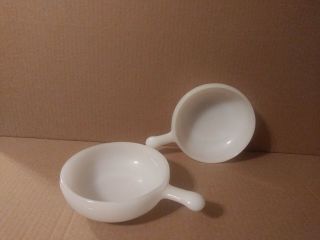 3 White Milk Glass Soup Bowls With Handle - Vintage - Antique Milk Glass -.