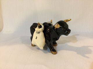 Vintage Adorable Bull Carrying Salt And Pepper Shakers