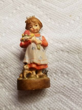 Vintage Dolfi Italy Wood Carved Girl W Flowers Cat Made In Italy Seal