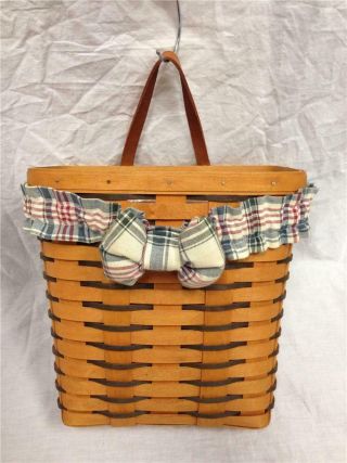 1997 Longaberger Tall Mail Hanging Basket Leather Handle W/ Protector And Garter