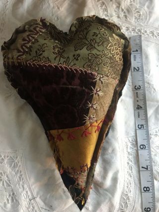 Primitive Crazy Quilt Heart Bowl Filler Cupboard Tuck Made From Antique Quilt