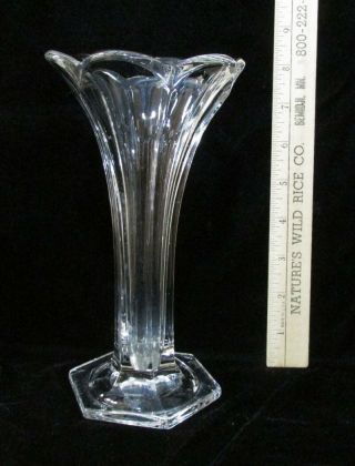 Vintage Clear Glass Bud Vase Flower Floral Fluted Opening Edge Design 8 " Tall