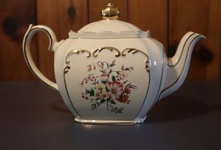 Vintage Sadler England Gilded Cube Tea Pot Floral