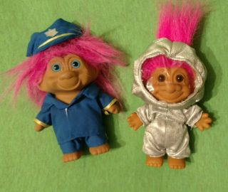 Vtg Russ Troll Doll Astronaut Suit Pink/purple Hair - 5 " & Tnt Police Troll Euc