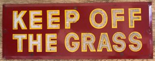 Vintage Tin Tacker Keep Off The Grass Sign 9 1/4 " By 3 1/2 "