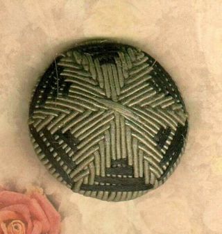 Lg Gray & Black Silk Victorian 6 Point Star Fabric Button Needle Worked & Wound