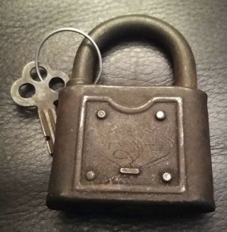 Vintage Antique Slaymaker " S " Steel Padlock Lock With Key Made In Usa