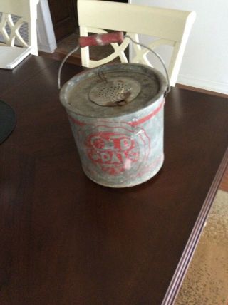 Vintage Old Pal Bait Bucket,  Red Wooden Handle
