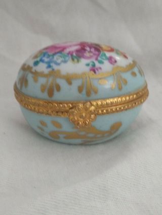 Vintage Limoges France Signed Egg Shape Hinged Porcelain Miniature Trinket Box