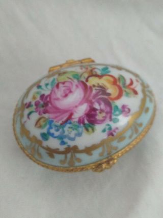 Vintage Limoges France Signed Egg Shape Hinged Porcelain Miniature Trinket Box 2