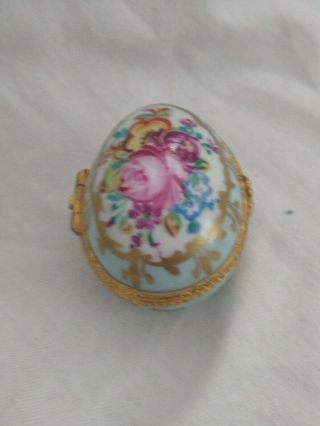 Vintage Limoges France Signed Egg Shape Hinged Porcelain Miniature Trinket Box 3