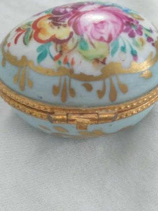 Vintage Limoges France Signed Egg Shape Hinged Porcelain Miniature Trinket Box 5