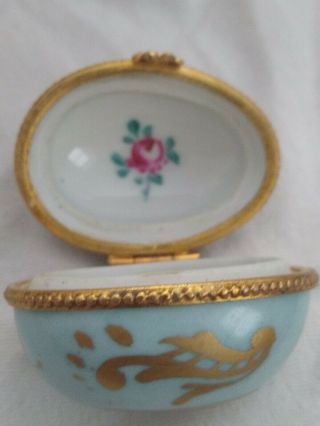 Vintage Limoges France Signed Egg Shape Hinged Porcelain Miniature Trinket Box 6