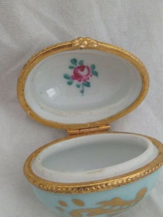 Vintage Limoges France Signed Egg Shape Hinged Porcelain Miniature Trinket Box 8