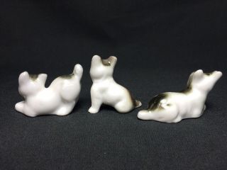 Vtg Bone China Porcelain Miniature Puppy Dog White Black Mini Old Japan Set 3