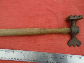 Antique Cast Iron Waffle Meat Tenderizer Mallet Hammer With Handle