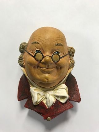 Vintage " Bosson " Chalkware Head Hand Painted England " Mr.  Pickwick ",  1964