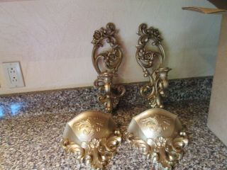 Vintage Homco Gold Wall Pocket Planters And Candle Sconces - 2 Of Each