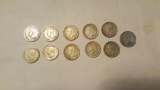 80 Silver Canadian 10 Cent Dimes King George Vi X 10 And 1 Elizabeth Ii